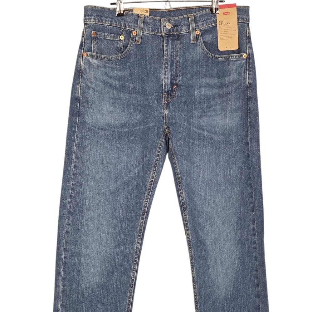Levis 505 Regular Fit Jean Men 32x32 Blue Straight Stretch Medium Wash Denim NEW